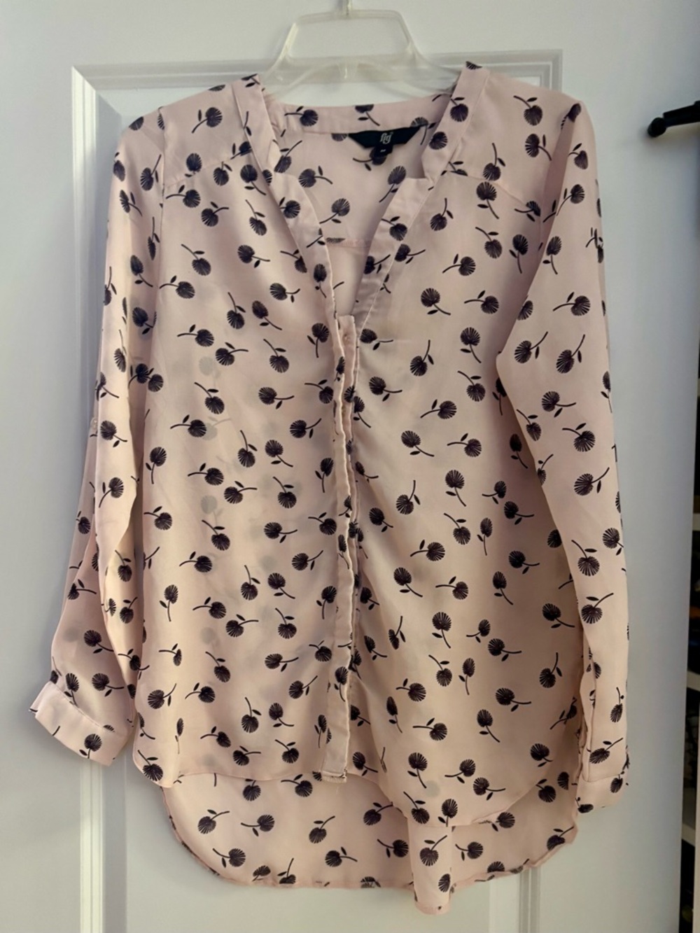 Light Pink Floral Ruffle-Trim Button Front Blouse GUC